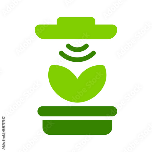 A wireless sensor above a plant pot represents smart monitoring in hydroponic farming. This graphic suits greenhouse automation tools, indoor gardening dashboards, cultivation systems, and agri tech 