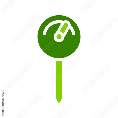 A gauge on a stake represents pH measurement in a hydroponic solution. This graphic suits nutrient monitoring systems, greenhouse dashboards, farming guides, and water quality materials