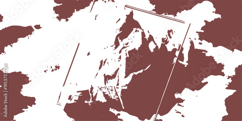 Red ink splats and paint splashes create a detailed vector illustration of the world map featuring Europe and China for international business and travel