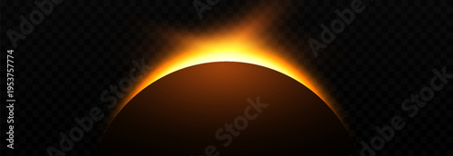 Solar or lunar eclipse with bright flare. Realistic solar or lunar eclipse PNG. Phases of a solar eclipse. Natural phenomenon.