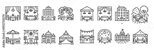 Event icons with table tent building minimal