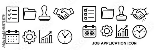 Business icons with checklist folder handshake outline