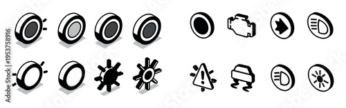 Vehicle dashboard icons with tire engine light outline