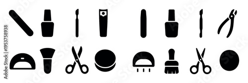 Beauty icons with nail file brush clipper minimal