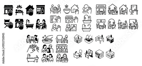 Service icons with shop spa home outline