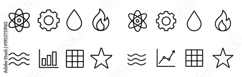Energy icons with atom gear drop minimal