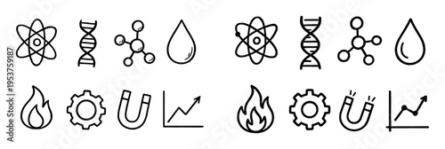 Science icons with atom dna molecule outline