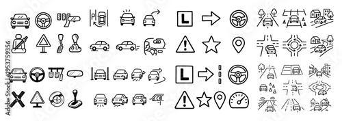 Transportation icons with car steering wheel road outline
