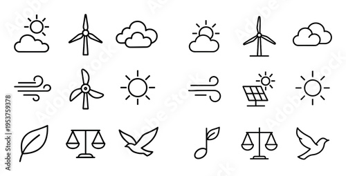 Eco icons with wind turbine leaf outline