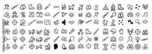 Outdoor icons with tree boot backpack outline