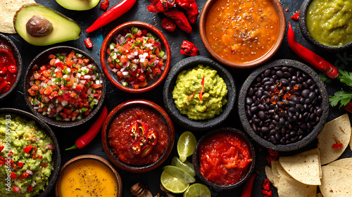 Bilde på lerret A variety of mexican dips and toppings