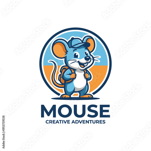 A cheerful mouse character wearing a cap and backpack, symbolizing exploration and adventure in a creative and engaging way for children’s programs.