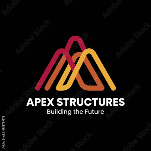 This striking logo showcases interlocking mountain shapes in warm gradient colors, representing strength and reliability, embodying the essence of architectural innovation and design.