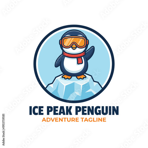 This adventurous penguin, adorned with ski goggles and a scarf, stands proudly atop a snowy peak, embodying the thrill of winter sports and the excitement of the great outdoors.