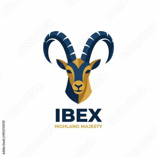 The image showcases a majestic ibex logo, symbolizing strength, resilience, and highland elegance, ideal for outdoor and adventure brands.