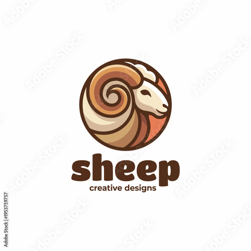 Fotografija A delightful sheep logo featuring a stylized ram with graceful curves and warm colors that represent creativity and friendliness for a design brand