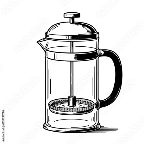 Detailed Illustration of a French Press Coffee Maker.