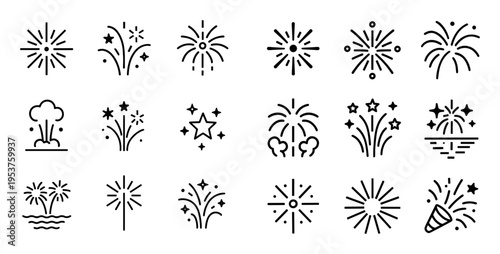 Celebration icons with firework star burst minimal
