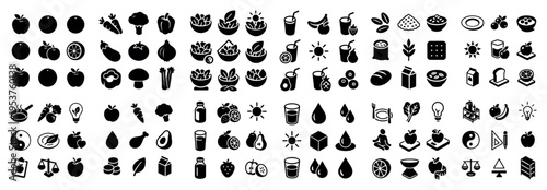 Food icons with apple carrot broccoli minimal