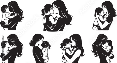 Mother and child affectionate moments in black and white