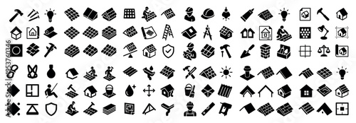 Construction icons with hammer brick roof minimal