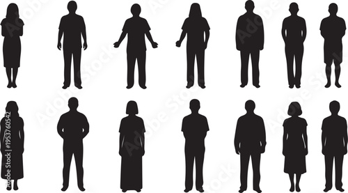 Diverse group of people silhouettes standing in various poses