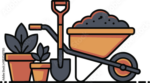 Gardening tools and plants illustration