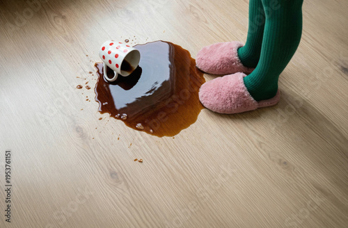 Elevated view on a coffee spilled to the floor