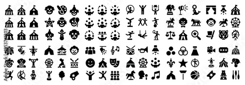 Festival icons with tent clown performer solid