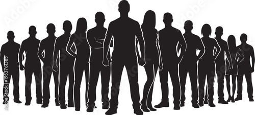 Diverse group of people standing together in silhouette form