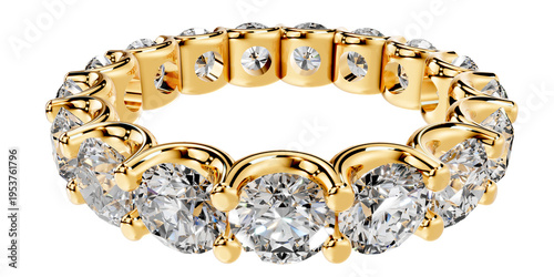 High Quality 3D Render of a Gold Diamond Eternity Ring Isolated on Transparent Background