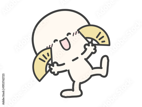 シンプルな人物、かわいい棒人間のイラスト、喜びの表情と扇子、白背景のベクターイラスト