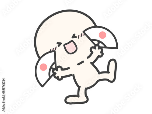 シンプルな人物、かわいい棒人間のイラスト、嬉しい表情と日の丸の扇子、白背景のベクターイラスト