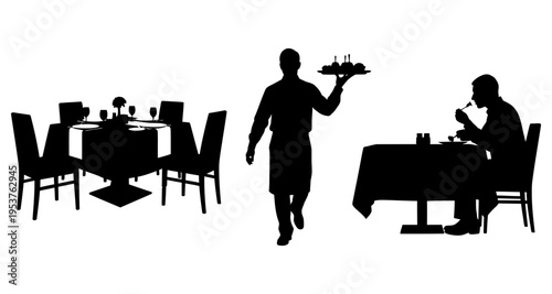 Waiter Serving Food To Customer In Restaurant Silhouette
