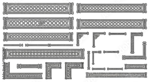 Collection of various decorative metal border designs.