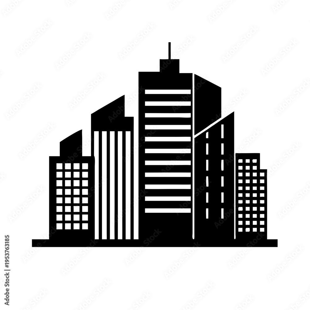 Fototapeta premium Black silhouette of a city skyline.