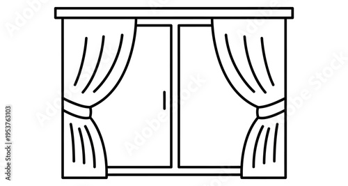 Window with Curtains Icon Outline Minimalist Home Interior Decoration Element