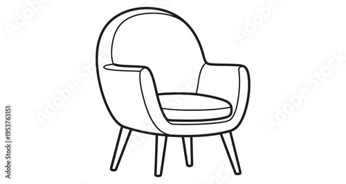 Armchair line drawing simple outline of modern furniture isolated on white background