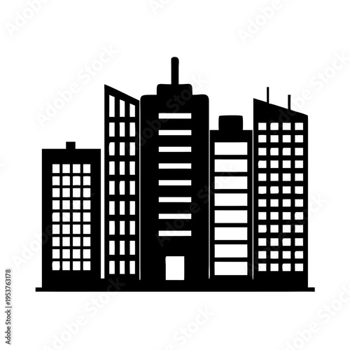 Black silhouette of modern city skyline.