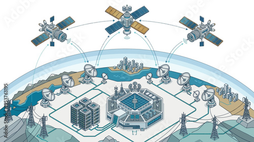 Global satellite communication network infrastructure.