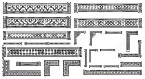 Collection of ornamental metalwork pieces.