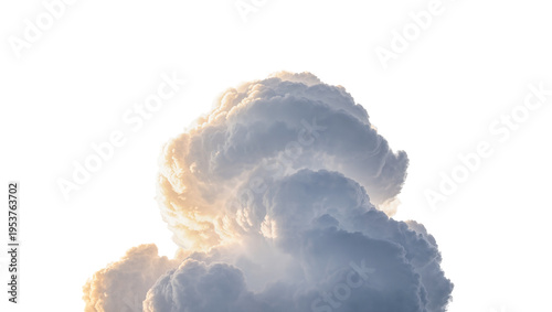 Dramatic storm cloud formation, isolated on transparent background, with golden sunlight and deep blue-grey shadows, dynamic weather element PNG