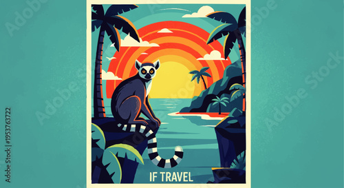 Discover Your Next Adventure A Tropical Island Getaway with a Lemur by the Ocean at Sunset