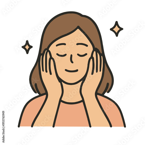 Woman skincare happy relaxation beauty cartoon illustration brown hair self care wellness