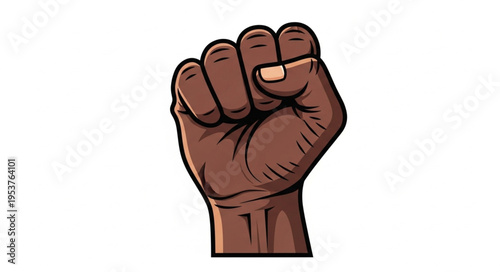 Raised fist symbol of solidarity and resistance against injustice.