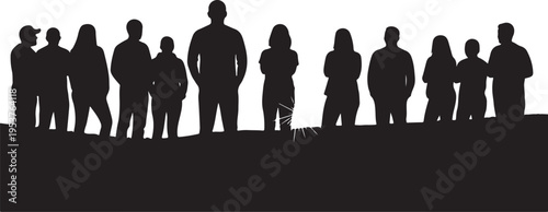 Diverse group of people standing together in silhouette form
