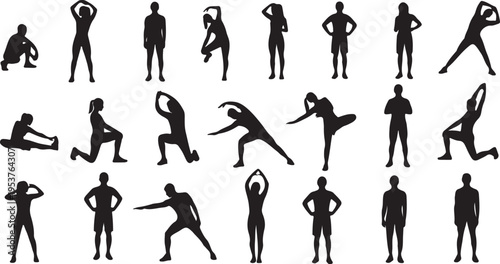 Collection of black silhouettes of people in various poses