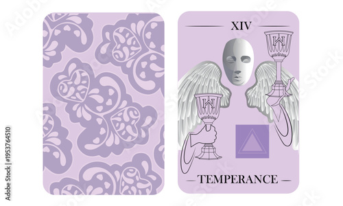 Temperance Tarot Card Vector Illustration – Major Arcana XIV Mystical Purple Tarot Deck Design