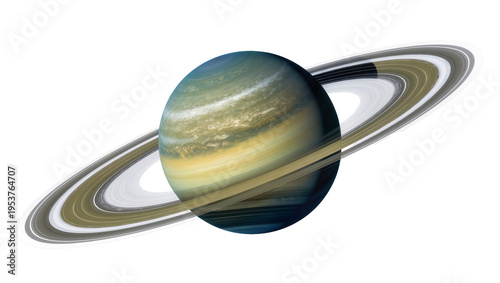 Magnificent gas giant Saturn planet with prominent rings, isolated on transparent background, a detailed astronomical view of the solar system