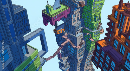 Minecraft Cityscape - Towering Structures and Floating Platforms in a Blocky World.